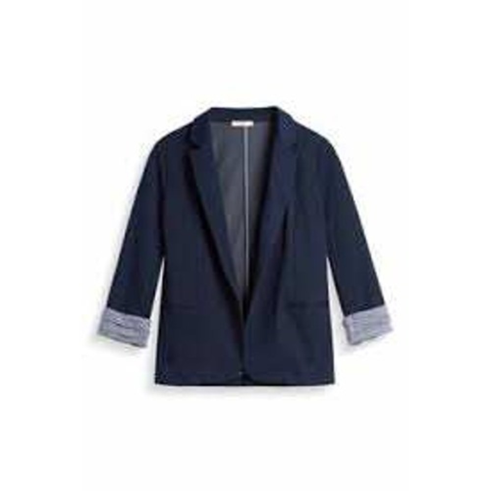Skies Are Blue Size Medium Blazer Jacket Navy Gray Single Breasted Trim Cuffs